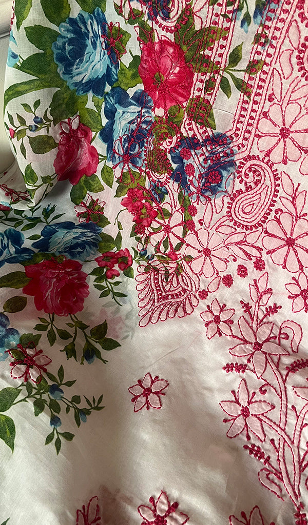 Women's Lakhnavi Handcrafted Cotton Chikankari Unstitched Kurti Fabric - HONC0284336