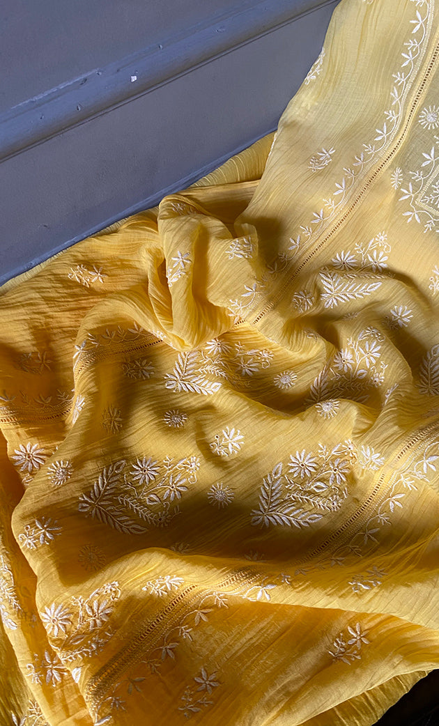 Women's Lakhnavi Handcrafted Mul Chanderi Semi - Stitched Kurta And Dupatta Set - HONC0308714