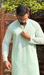 Load image into Gallery viewer, Men&#39;s Faux-Georgette Hakoba Kurta - HONC0261832
