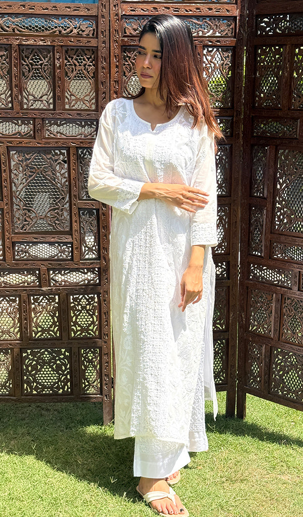 Ishira Women's Lucknowi Handcrafted Cotton Chikankari Kurti - HONC0280063