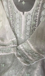 Load image into Gallery viewer, Women's Lucknowi Handcrafted Pure Organza Silk Chikankari Semi- stitched Kurta Dupatta Set- HONC0363193