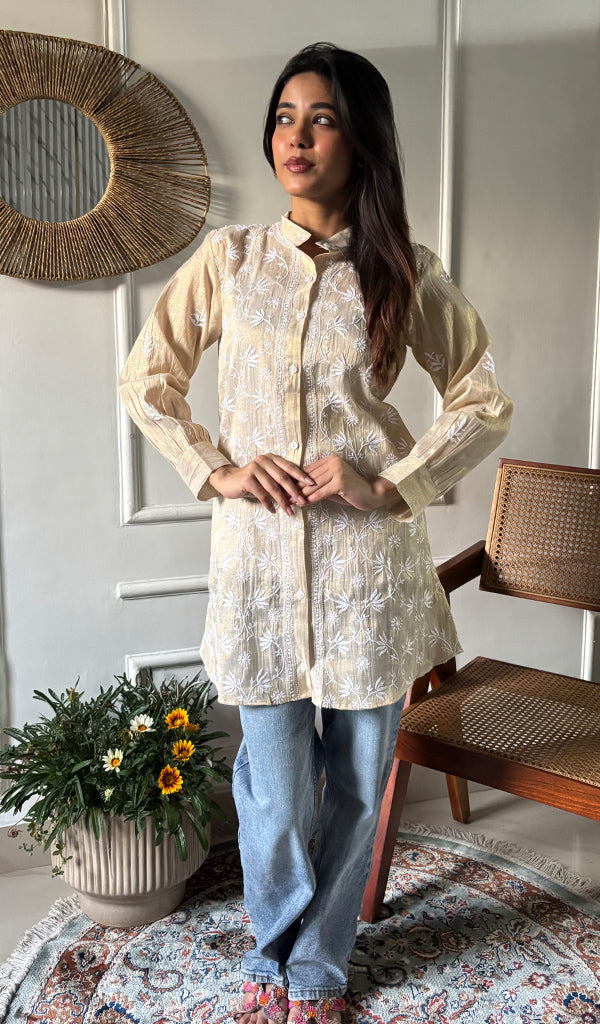 Women's Lakhnavi Handcrafted Tissue Chanderi Chikankari Top - HONC0348539