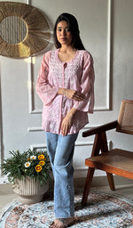 Load image into Gallery viewer, Vaanya Women's Lakhnavi Handcrafted Mul Chanderi Chikankari Top - HONC0334315