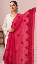 Women's Lucknowi Handcrafted Cotton Chikankari Dupatta - HONC0210090