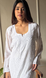Load image into Gallery viewer, Women&#39;s Lakhnavi Handcrafted Viscose Georgette Chikankari Kurti - HONC0268923
