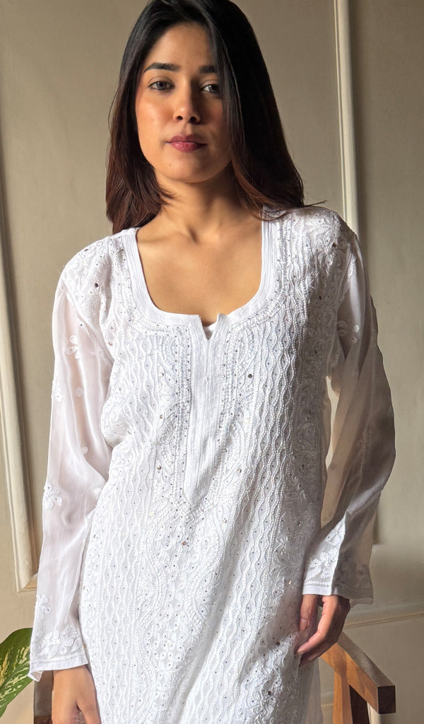 Women's Lakhnavi Handcrafted Viscose Georgette Chikankari Kurti - HONC0268923