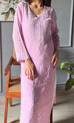 Load image into Gallery viewer, Women&#39;s Lakhnavi Handcrafted Viscose Georgette Chikankari Kurti- HONC0290138

