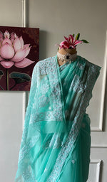 Load image into Gallery viewer, Samaira  Women's Lucknowi Handcrafted Faux-Georgette Chikankari Saree - HONC0348738