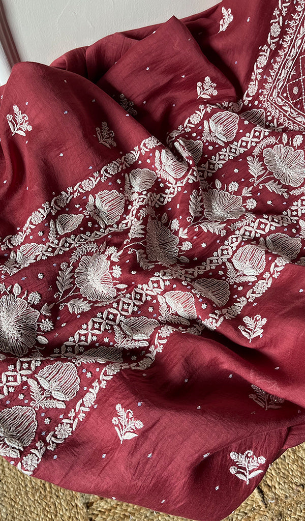 Women's Lakhnavi Handcrafted Mul Chanderi Kurta And Dupatta Set - HONC0288996