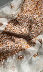 Load image into Gallery viewer, Women&#39;s Lakhnavi Handcrafted Pure Organza Chikankari Unstitched Kurta And Dupatta Set- HONC0305187
