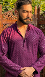 Load image into Gallery viewer, Men&#39;s Faux-Georgette Hakoba Kurta - HONC0261810
