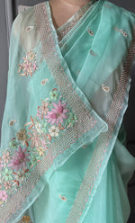 Load image into Gallery viewer, Women&#39;s Lucknowi Handcrafted Pure Organza Silk Chikankari Saree - HONC0287002
