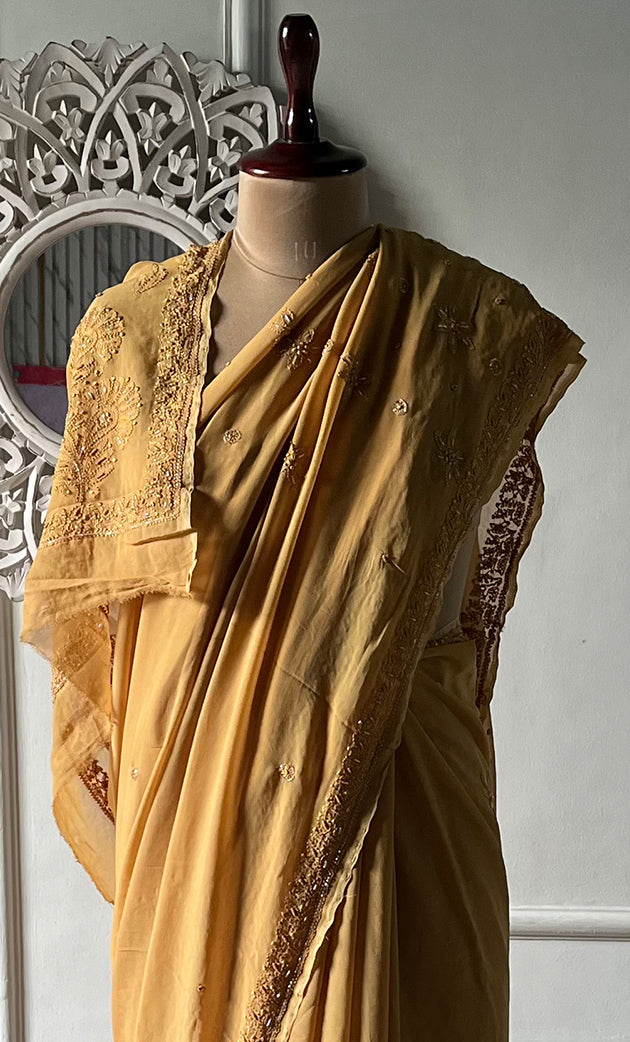 Women's Lakhnavi Handcrafted Viscose Georgette Chikankari Saree - HONC0329025