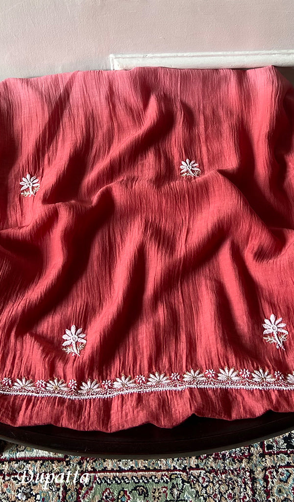 Women's Lakhnavi Handcrafted Mul Chanderi Unstitched Kurta And Dupatta Set - HONC0365688