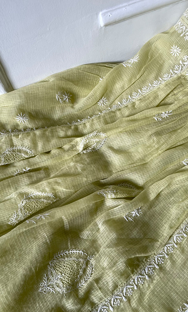 Women's Lakhnavi Handcrafted Kota Cotton Semi - Stitched Kurta And Dupatta Set- HONC0307251