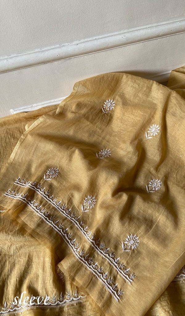 Women's Lakhnavi Handcrafted Mul Chanderi Unstitched  Chikankari Full Suit Material - HONC0334940