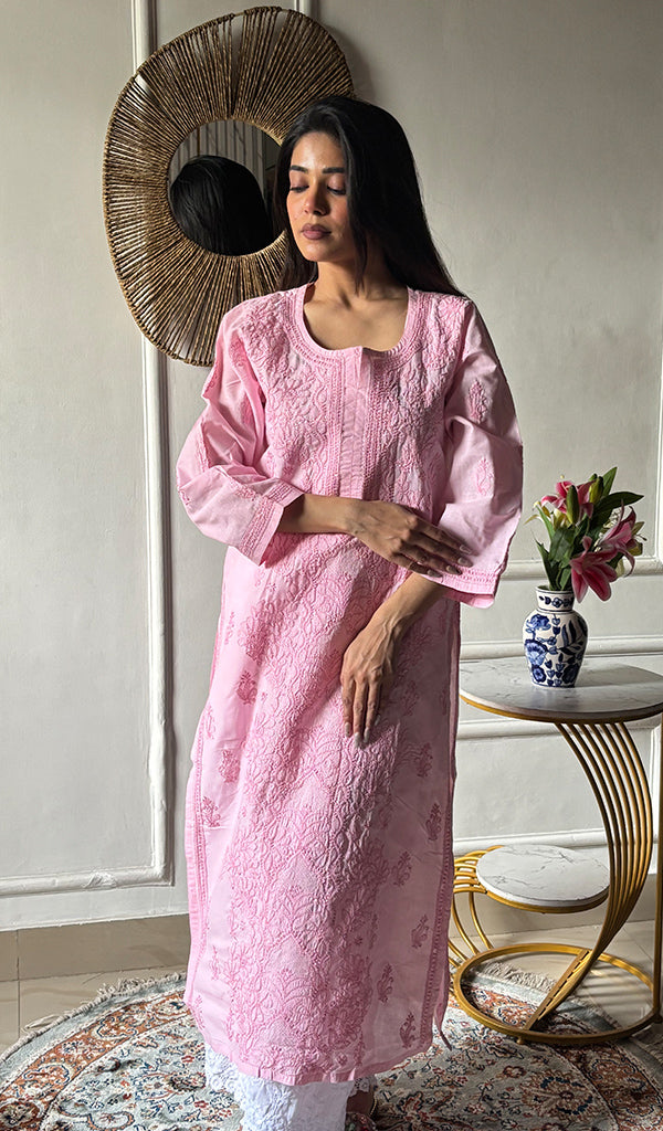 Shreea Women's Lakhnavi Handcrafted Cotton Chikankari Kurti - HONC0347171