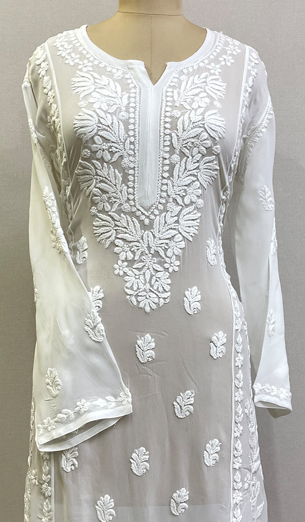 Women's Lakhnavi Handcrafted Viscose Georgette Chikankari Kurti- HONC0200233