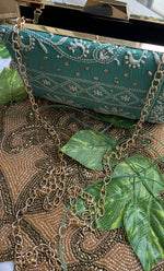 将图像加载到图库查看器中， Teal Green Chikankari Embroidered Clutch Bag - HONC0263107
