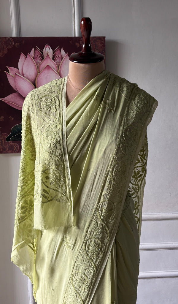 Women's Lakhnavi Handcrafted Viscose Georgette Chikankari Saree - HONC0337524