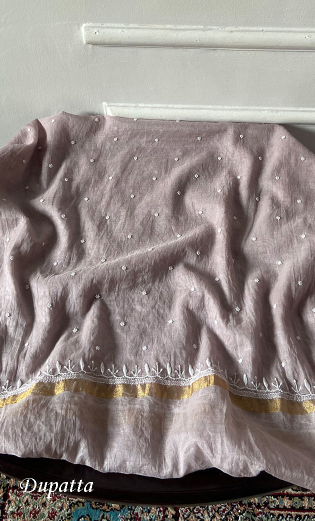 Women's Lakhnavi Handcrafted Unstitchd Mul Chanderi Kurta And Dupatta Set - HONC0338198