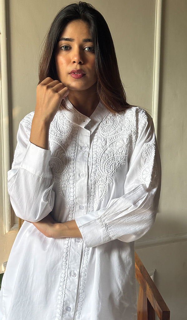 Women's Lakhnavi Handcrafted Cotton Chikankari Kurta And Pant Set - HONC0295962