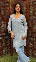 Load image into Gallery viewer, Women&#39;s Lucknowi Handcrafted Viscose Georgette Chikankari Top - HONC0227635
