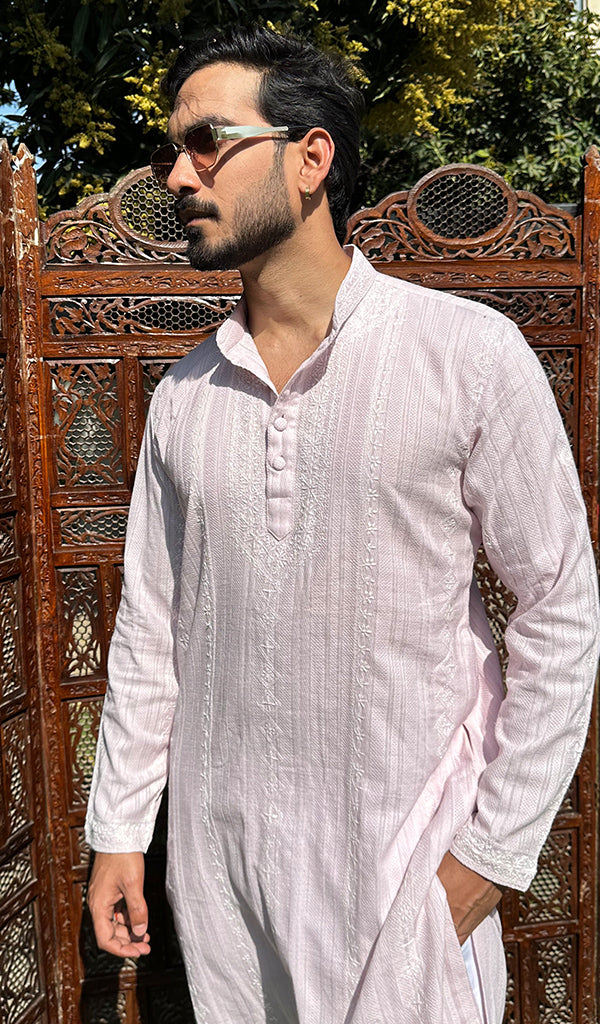 Men's Lucknowi Handcrafted Cotton Chikankari Kurta - HONC0335276