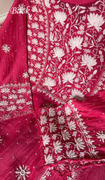 Load image into Gallery viewer, Women's Lakhnavi Handcrafted Mul Chanderi Semi - Stitched Anarkali And Dupatta Set - HONC0317827