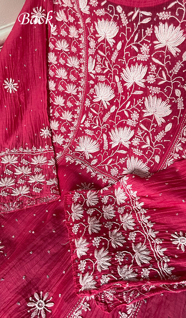 Women's Lakhnavi Handcrafted Mul Chanderi Semi - Stitched Anarkali And Dupatta Set - HONC0317827