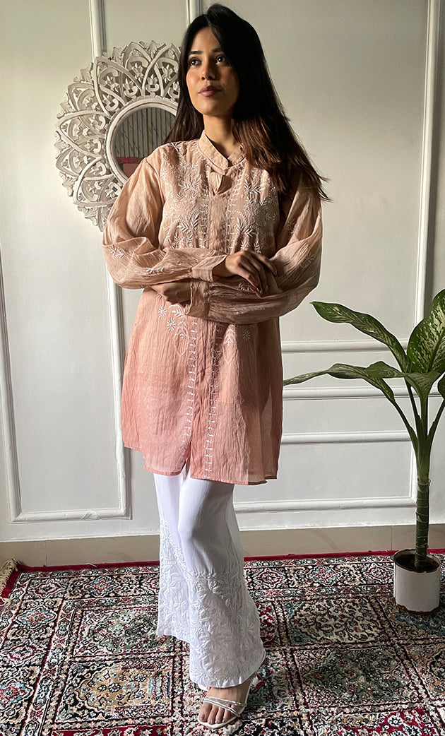 Eshita Women's Lakhnavi Handcrafted Mul Chanderi Chikankari Top - HONC0312896