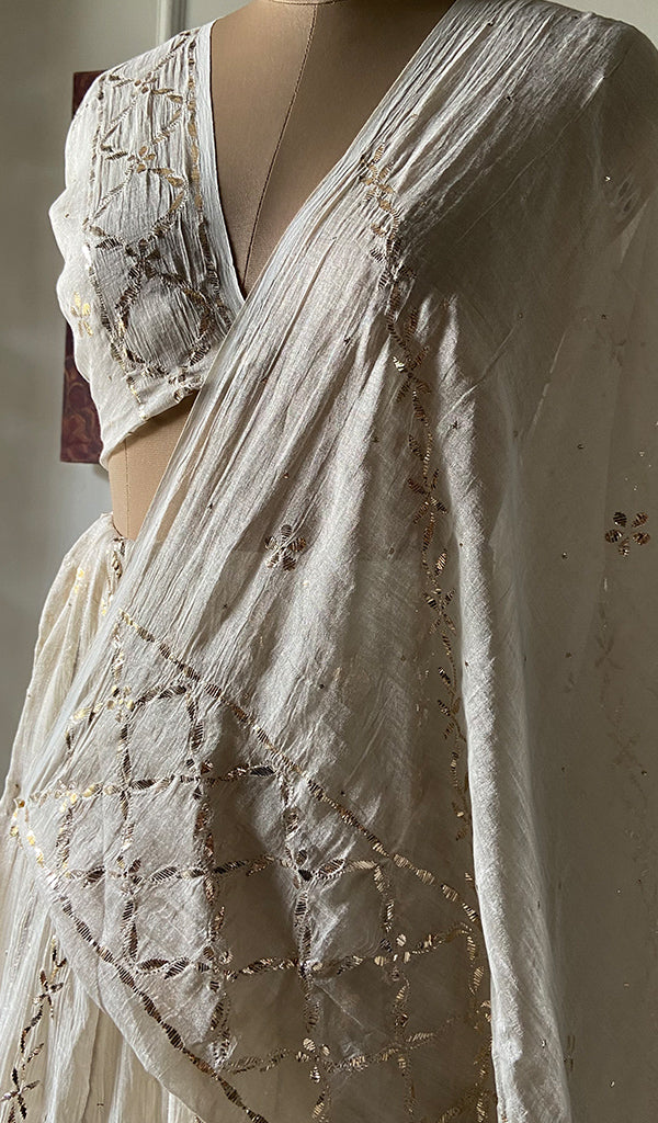 Women's Lakhnavi Handcrafted Bridal Tissue Chanderi Chikankari Lehenga Set - HONC0353218