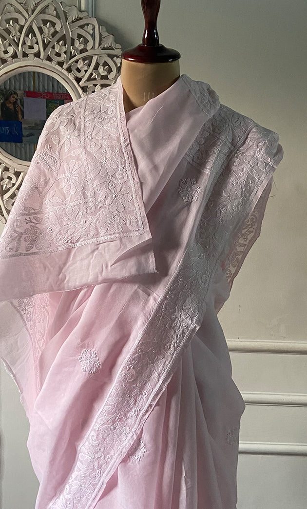 Women's Lakhnavi Handcrafted Cotton Chikankari Saree - HONC0317300