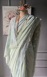 Load image into Gallery viewer, Women&#39;s Lakhnavi Handcrafted Pure Silk Georgette Chikankari - HONC0284208
