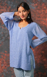 将图像加载到图库查看器中， Women&#39;s Lucknowi Handcrafted Viscose Georgette Chikankari Top - HONC0327547
