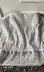 Load image into Gallery viewer, Women's Lakhnavi Handcrafted Tissue Chanderi Unstitched Chikankari Kurta And Dupatta Set - HONC0332080