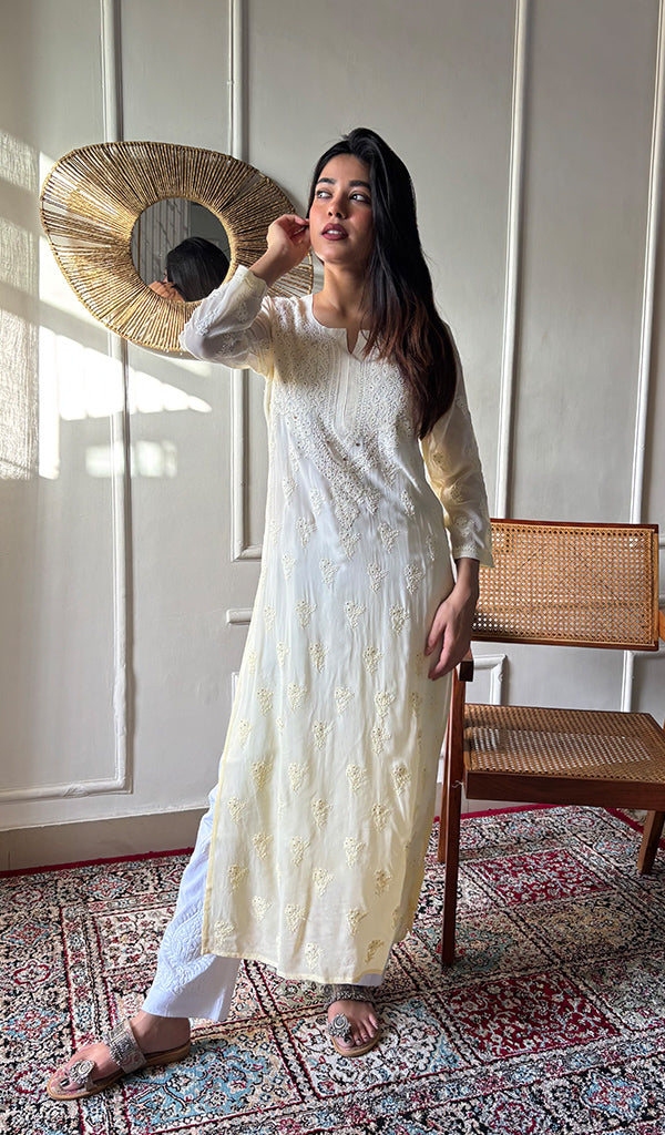 Yusra Women's Lakhnavi Handcrafted Viscose Georgette Chikankari Kurti - HONC091901