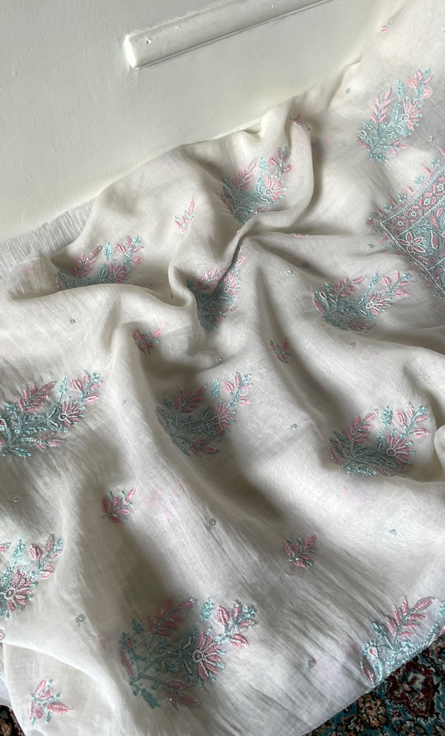 Women's Lakhnavi Handcrafted Unstitched Mul Chanderi Kurta And Dupatta Set - HONC0323591