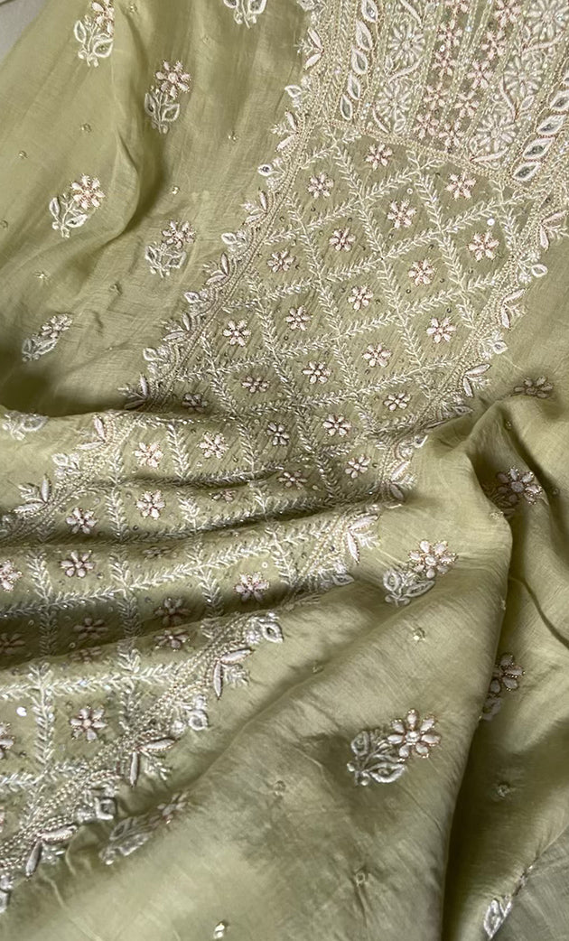 Women's Lakhnavi Handcrafted Mul Chanderi UnStitched Kurta And Dupatta Set - HONC0318527