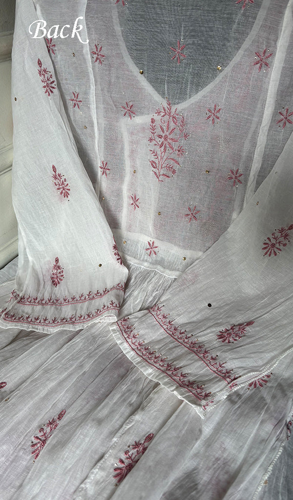Women's Lakhnavi Handcrafted Mul Chanderi Semi - Stitchd Angrakha And Dupatta Set - HONC0344315