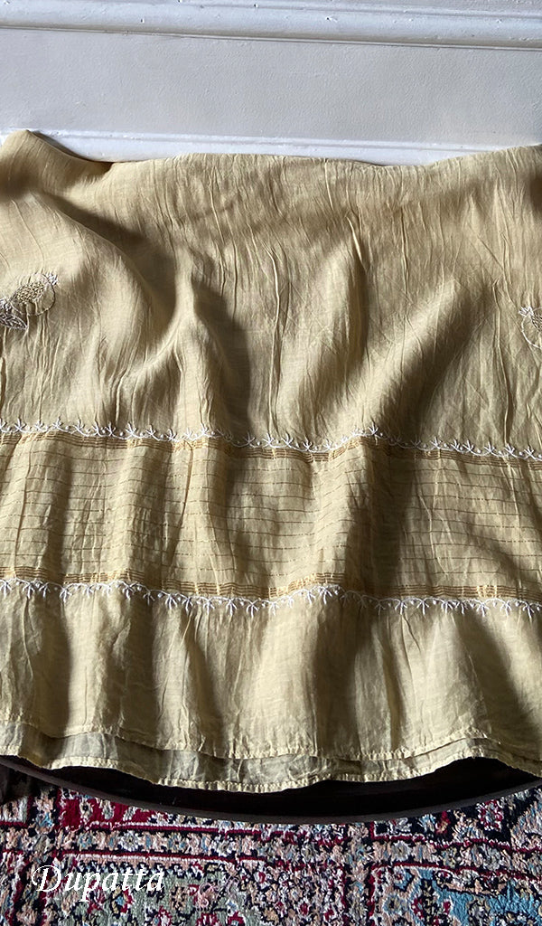 Women's Lakhnavi Handcrafted Chanderi Silk Unstitched Chikankari Full Suit - HONC0345265