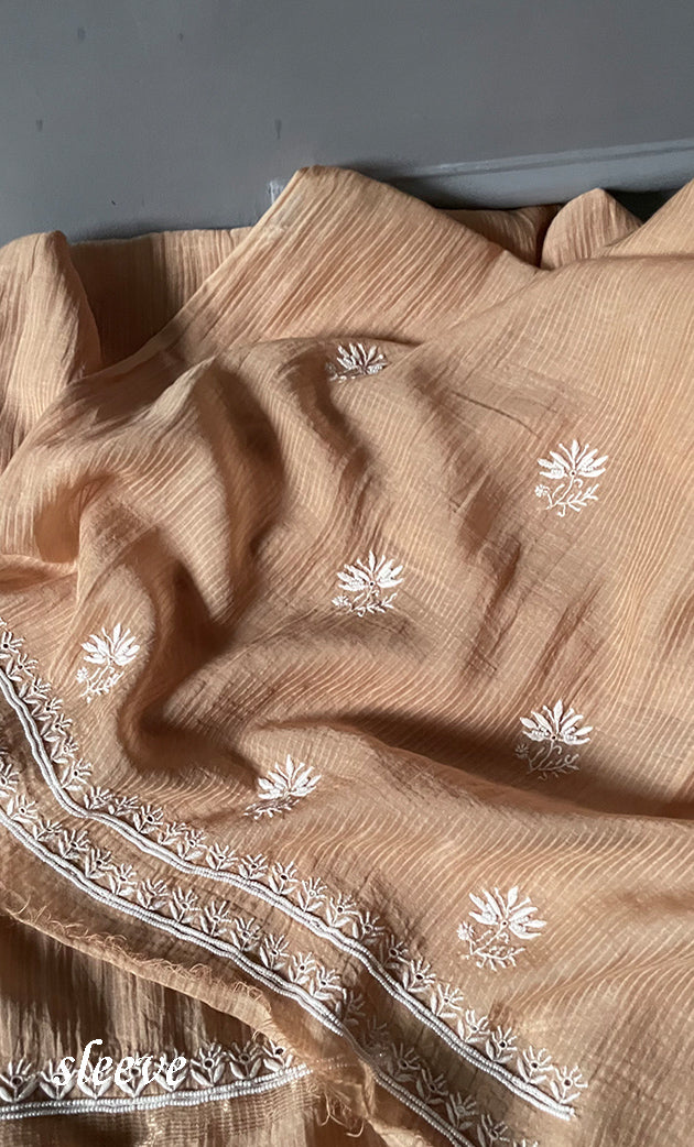 Mehr Women's Lakhnavi Handcrafted Maheshwari Mul Chanderi Unstitched Kurta And Dupatta Set- HONC0298130