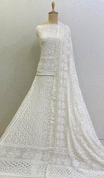 Load image into Gallery viewer, Women&#39;s Lakhnavi Handcrafted Bridal Pure Silk Georgette Chikankari Lehenga Set - HONC0109759