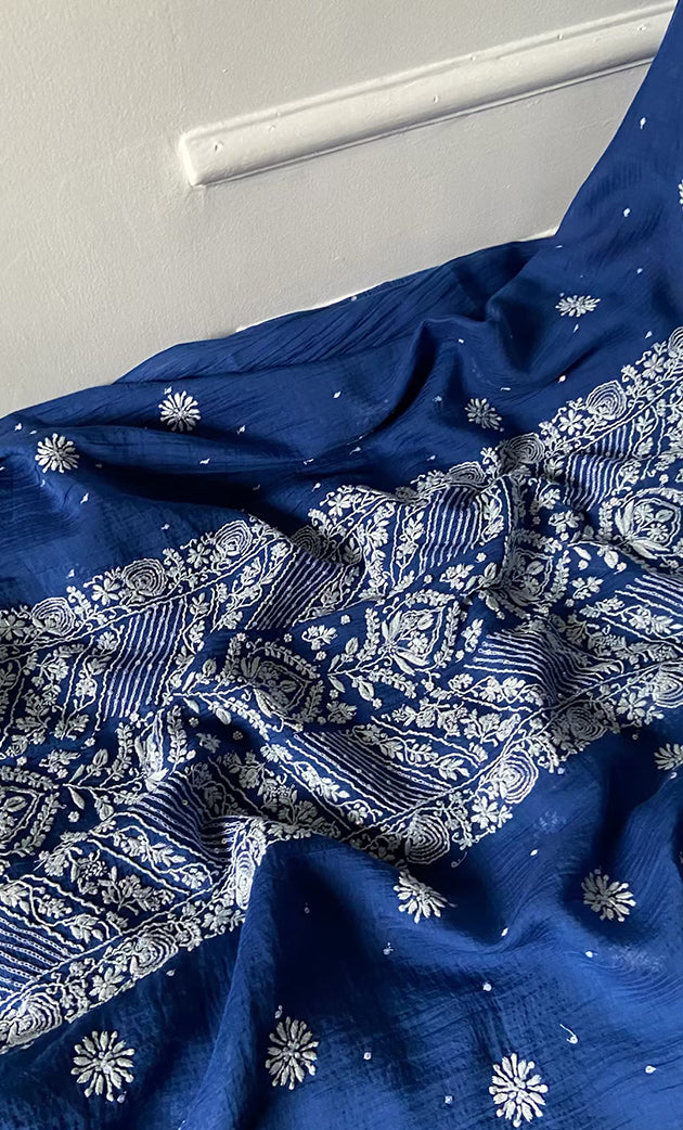 Women's Lakhnavi Handcrafted Maheshwari Mul Chanderi Unstitched Kurta And Dupatta Set- HONC0282254