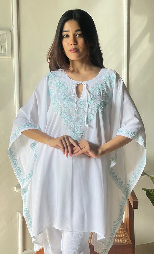Women's Lucknowi Handcrafted Cotton Chikankari Kaftan - HONC0297321