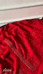 将图像加载到图库查看器中， Women's Lakhnavi Handcrafted Pure Silk Georgette Chikankari Unstitched Kurta And Dupatta Set - HONC0346864