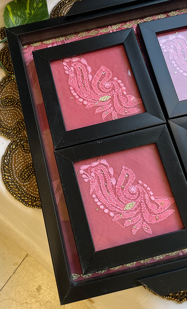 Chikankari Tray with Four Coasters - HONC0313512