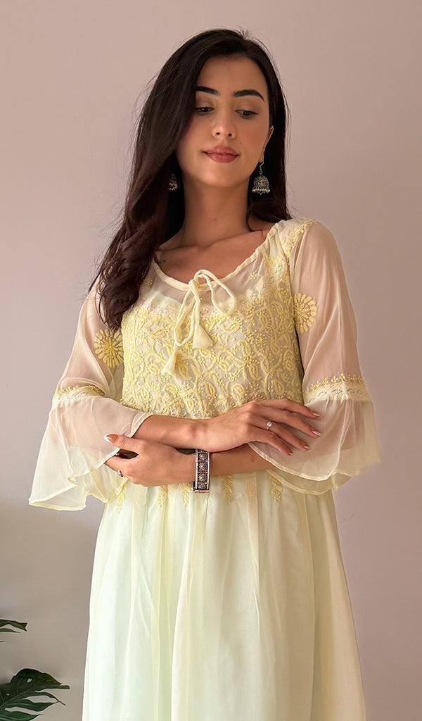 Aadab Women's Lucknowi Handcrafted Faux-Georgette Chikankari Anarkali Dress - NC038930