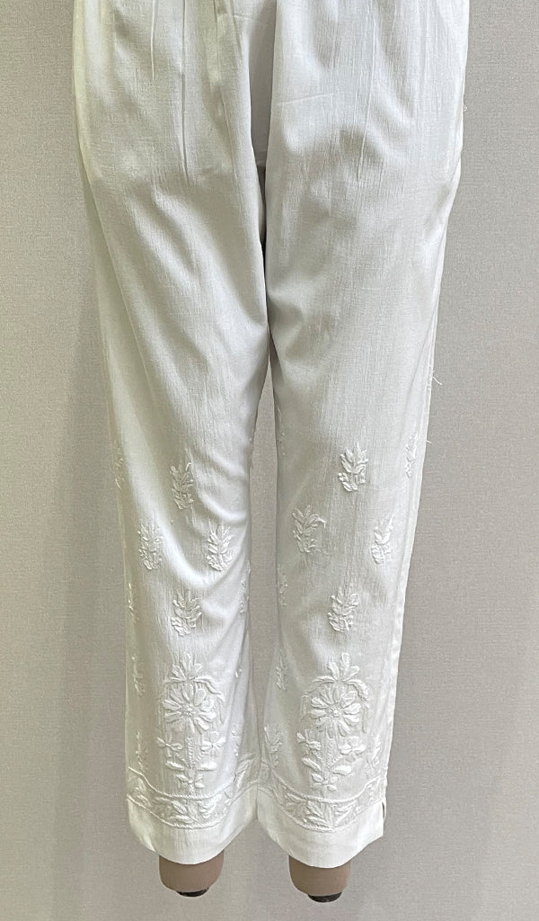 Women's Lucknowi Handcrafted Linen Cotton Chikankari Pant - HONC0170858