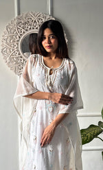 Load image into Gallery viewer, Rabia Women&#39;s Lucknowi Handcrafted Mul chanderi Chikankari Kaftan - HONC0313788
